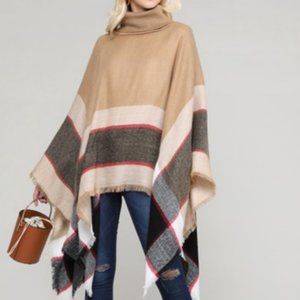 Ellie & Kate Women poncho shawl knitted Fall outerwear in a color blocked design
